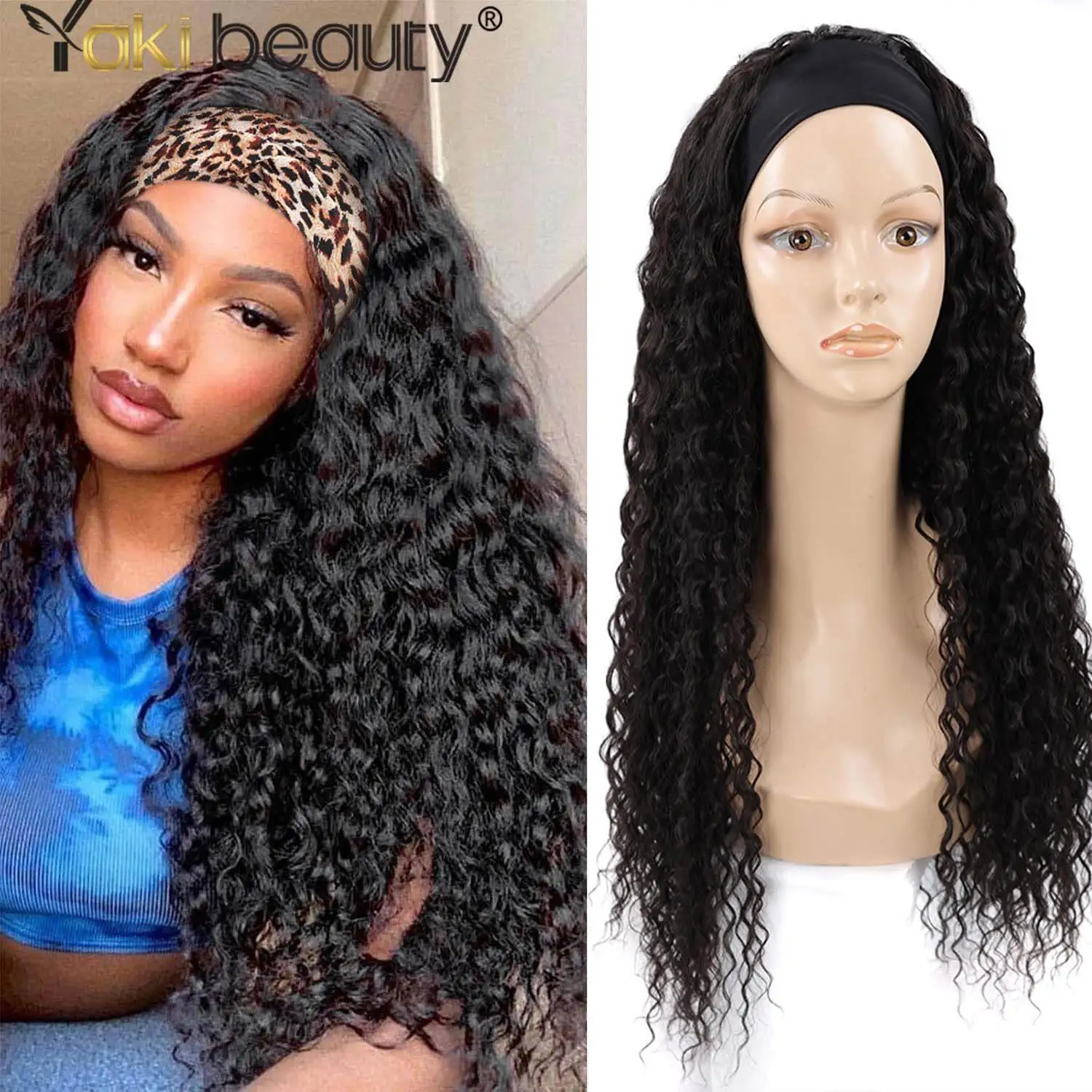 Synthetic Afro Kinky Curly Ice Headband Wigs 28inch/70cm Curly Headband For Black Women Afro Curl Wig Beauty Ice Band Kinky Wig