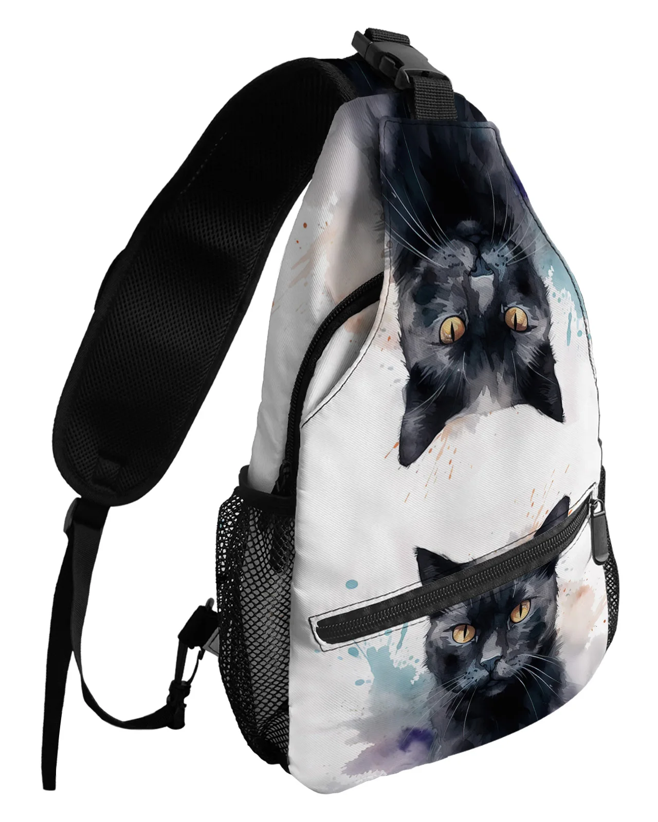 

Cat Gradient Ears And Eyes Watercolor Chest Bags For Women Men Waterproof Messenger Bags Travel Sport One Shoulder Crossbody Bag