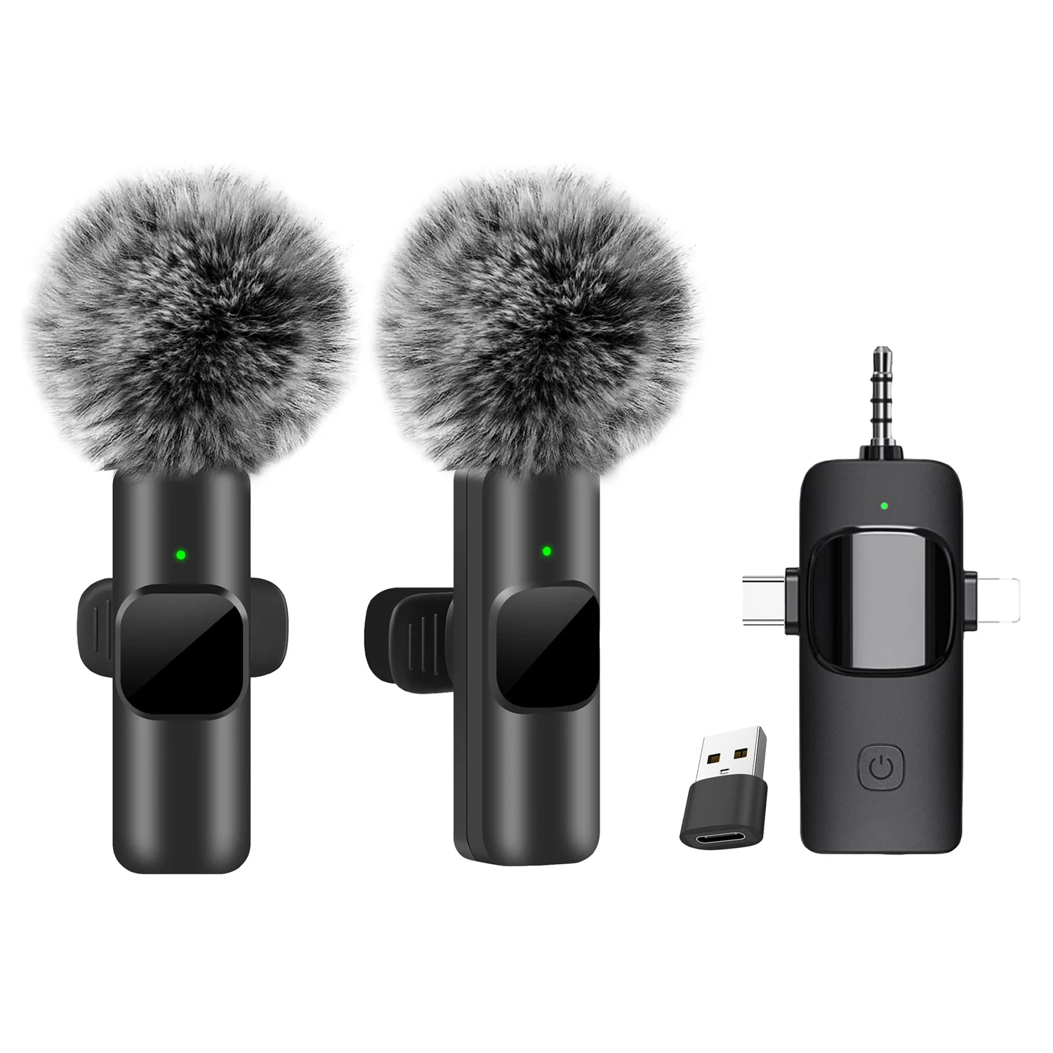 2025 Hot 4 In 1 Wireless Lavalier Microphone for iPhone Android 3.5mm for Radio Live Recording Noise Reduction Mini Microphone