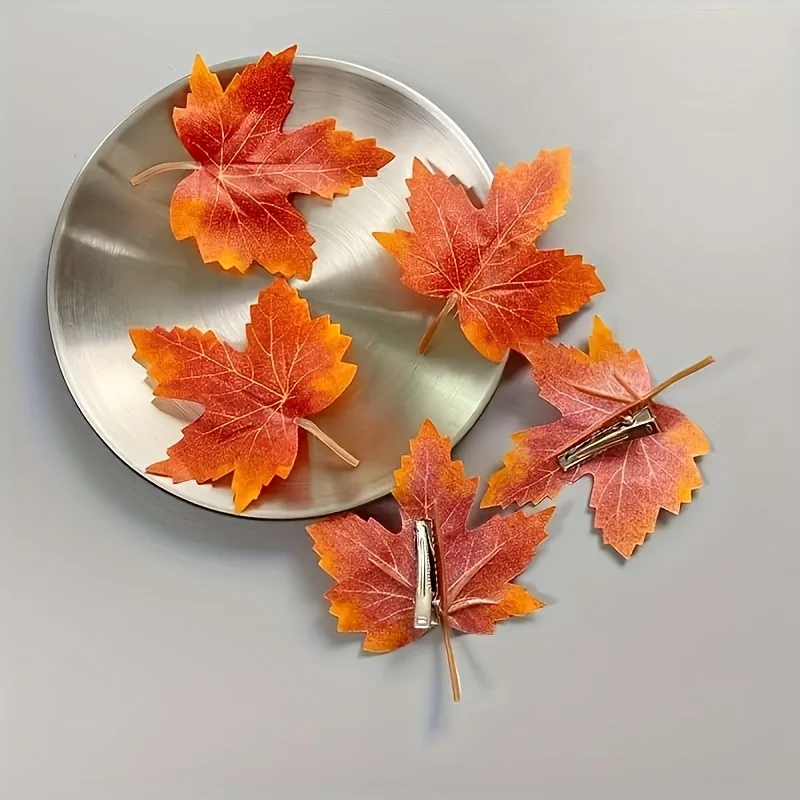 10 Charming Maple Leaf Hair Clips - Cute Flower Side Clips for Autumn Wear as Halloween Gifts for Her/His Gift