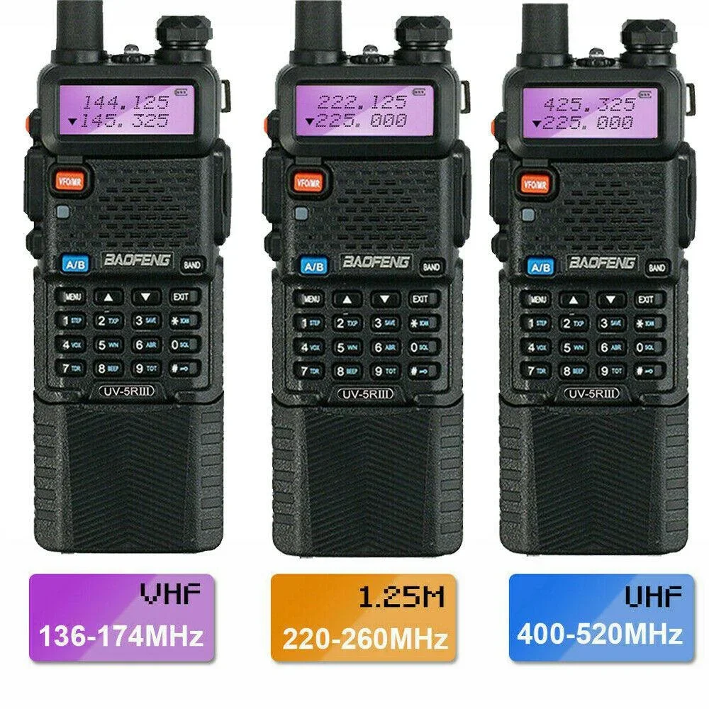 BAOFENG UV-5R III 3800mAh tri-band VHF/UHF Walkie Talkie taşınabilir CB su geçirmez iki yönlü radyo istasyonu HF telsiz iki anten