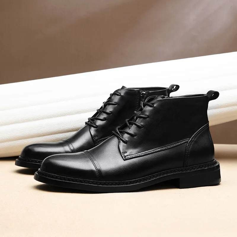 أنيقة رجالي بوط من الجلد الطبيعي الفاخرة اليدوية 2025 الخريف موضة النمط البريطاني الرجعية الكاحل تشيلسي أحذية للذكور حجم 44 #3