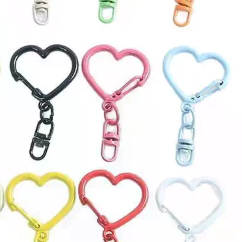 10Pcs Colorful Alloy Heart Spring Clasp Keychain Hooks Snap Hooks For DIY Jewelry Making Bag Pendant Handcraft Accessories