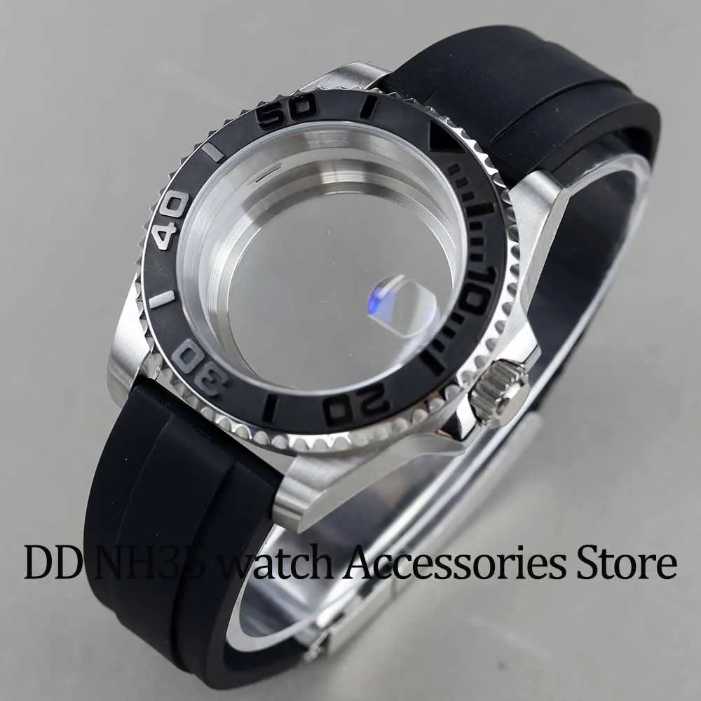 High quality 40mm Black Ceramic Bezel Watch Cases Rubber Strap waterproof fit NH35 NH36  Movement 28.5mm Dial YACHT-MASTER case