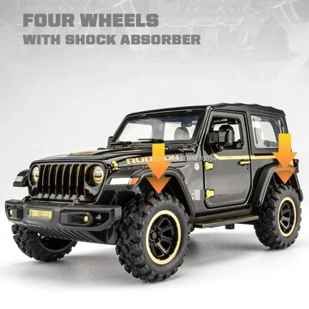 1/32 Wrangler Rubicon Off-road Toy Car Model Alloy Diecast Sound Light Pull Back 4 Door Opened SUV Vehicles for Kids Boys Gifts