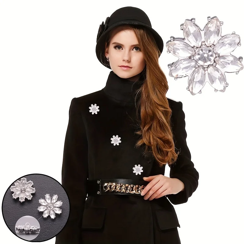 4/8 قطعة أزرار خياطة معدنية فضية سميكة على شكل زهرة كريستال Mariquesa متألقة فاخرة للملابس مجوهرات ذاتية الصنع