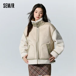 Semir Coat Women Imitation Suede Imitation Lamb Wool Splicing 2024 New Winter Loose Trendy Cool Jacket