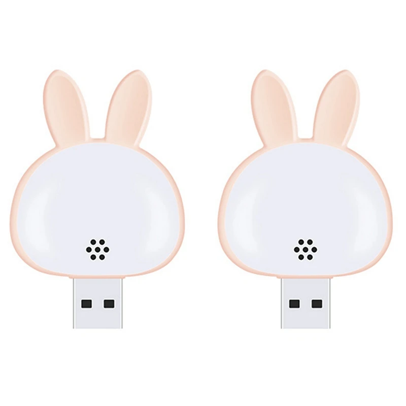 2 pçs lâmpada de leitura usb, mini coelho luz noturna, voz inteligente 3 cores lâmpada de mesa para o quarto das crianças rosa fácil de usar