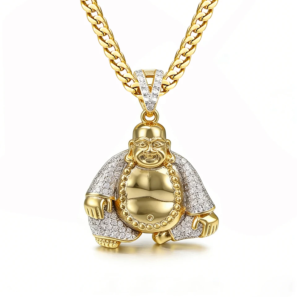 

VANAXIN Happy Buddha Pendant Necklaces Charm Punk Jewelry for Men Fashion Bling Cubic Zirconia Women Gift