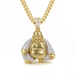 VANAXIN Happy Buddha Pendant Necklaces Charm Punk Jewelry for Men Fashion Bling Cubic Zirconia Women Gift