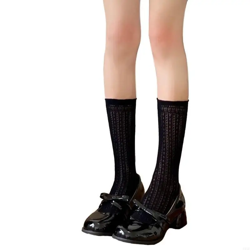 195E estilo Ballet ahueca hacia fuera los calcetines encorvados encaje malla con estampado rayas Harajuku calcetines