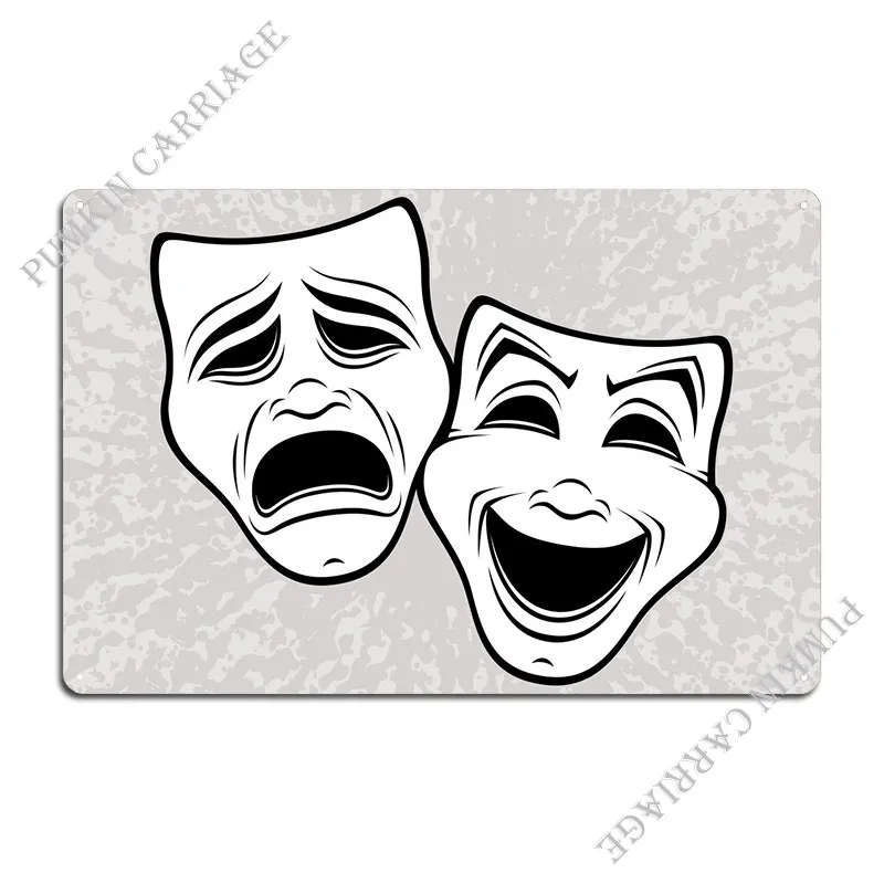 Comedy Tragedy Masks Line Metal Plaque Pub Wall Decor Living Room Design Pub Tin Sign Poster