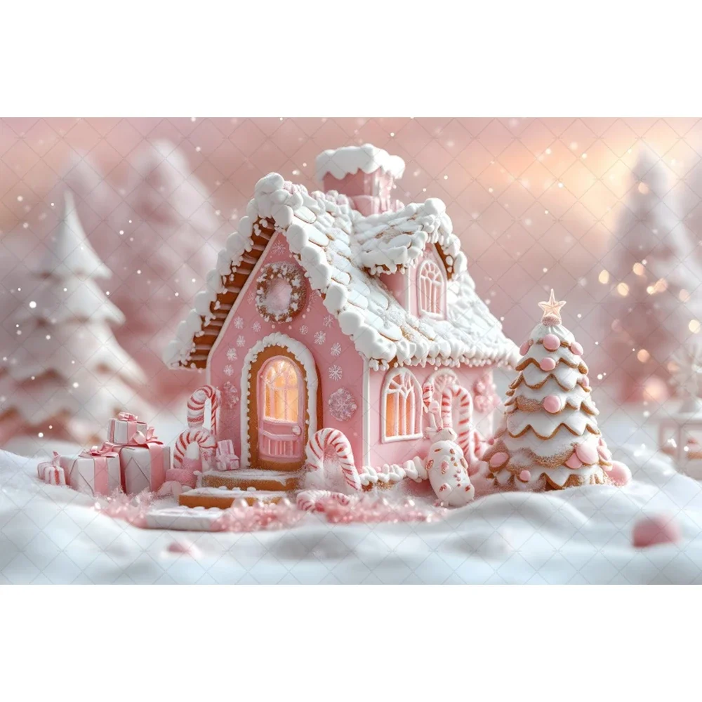Pink Peppermint Gingerbread House Photo Backdrops Winter Christmas Background for Kids Adult Photography Child Baby Photo Props