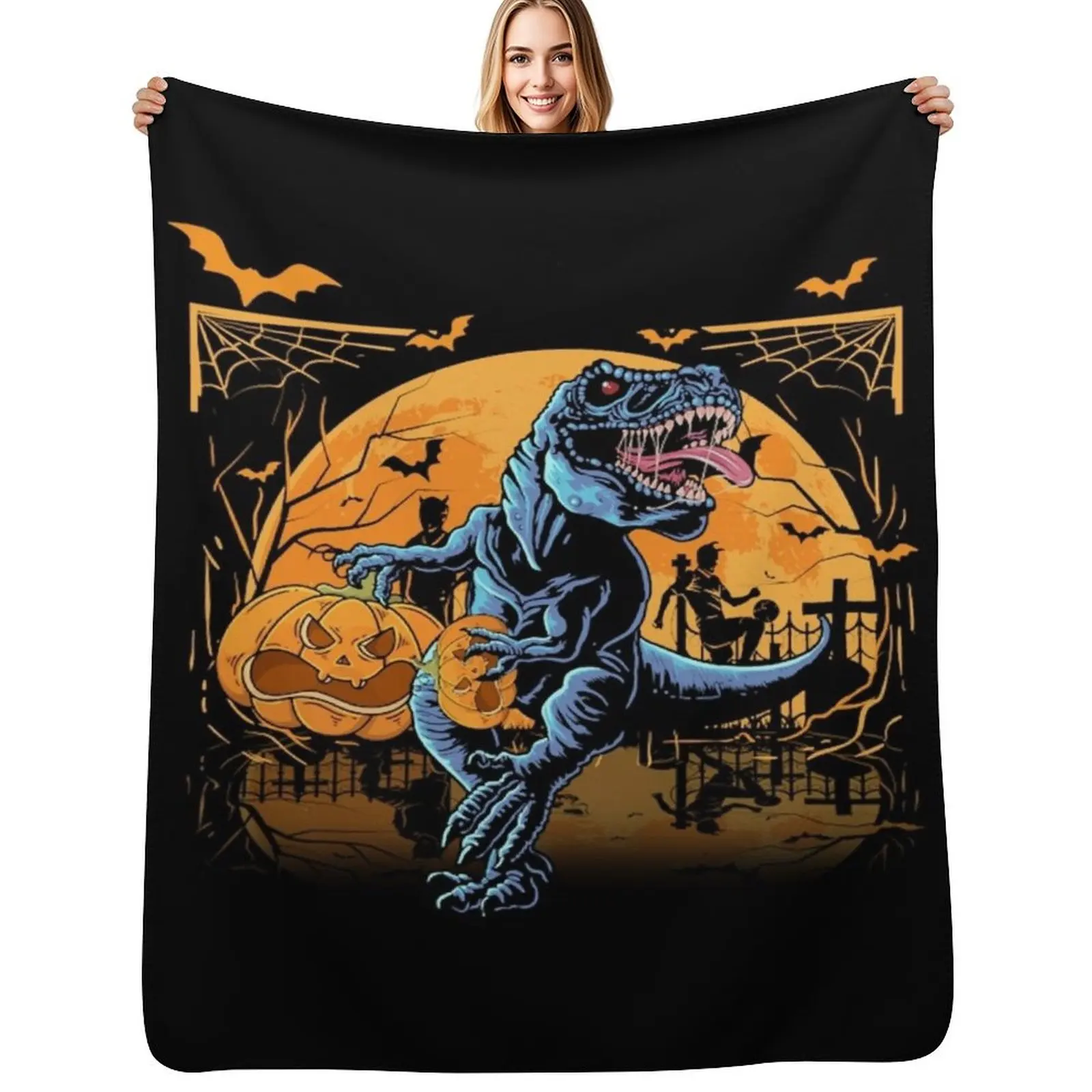 

Halloween Dinosaur Pumpkin Throw Blanket Picnic Blankets For Bed Comforter Blankets