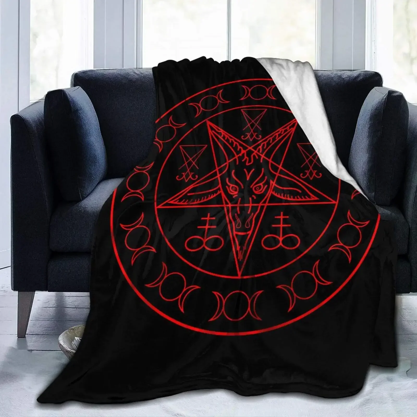 Satanic Wiccan Symbols Goat Blanket,Soft Cozy Plush Flannel Throw Blanket for Men Woman Adults Luxury Warm Blanket Home Decor