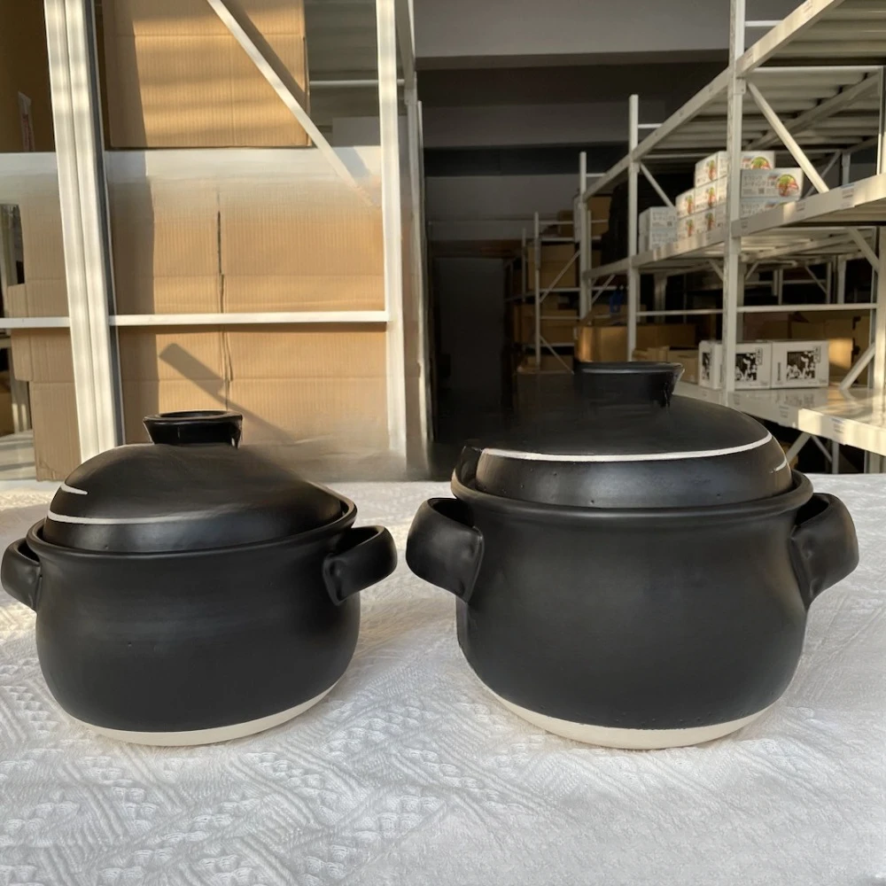 Japanese original imported Wan Gu Shao heat-resistant black double cover white glazed clay pot for household clay pot