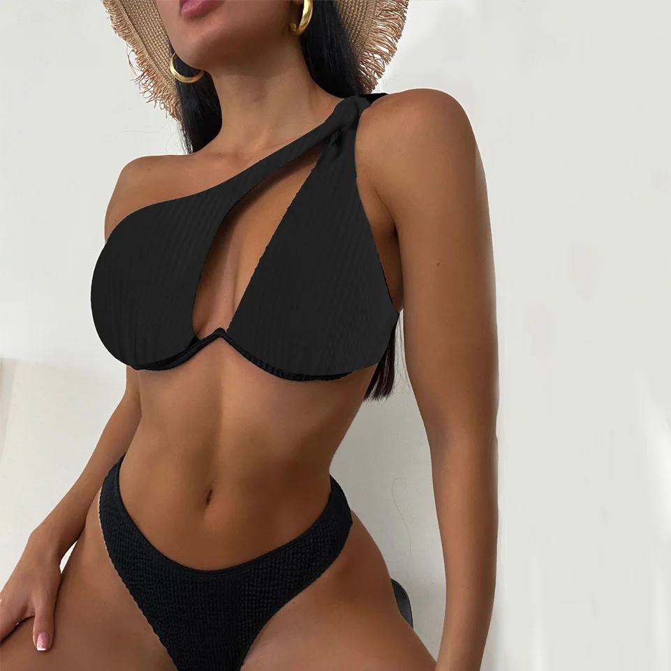 Sexy One Shoulder Bikini 2024 Push Up Pink Swimsuit Female Swimwear Women Thong Bikinis Set Bather Beachwear Bathing Suit Pool