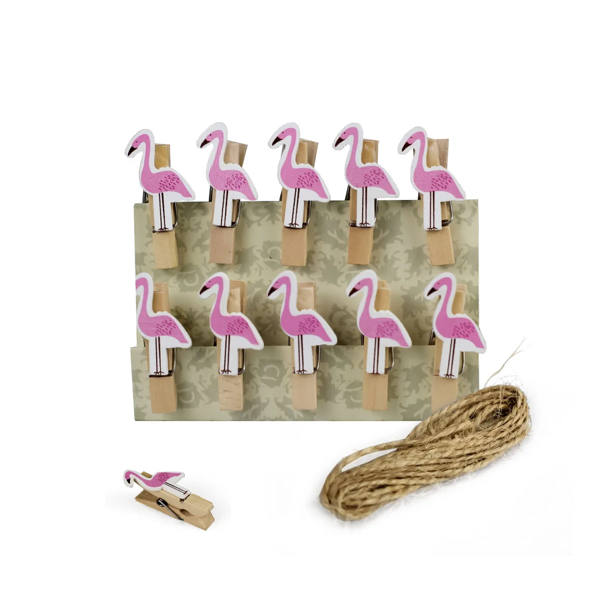 Photo Clothesline Kit + 10 Flamingos Photo Fasteners