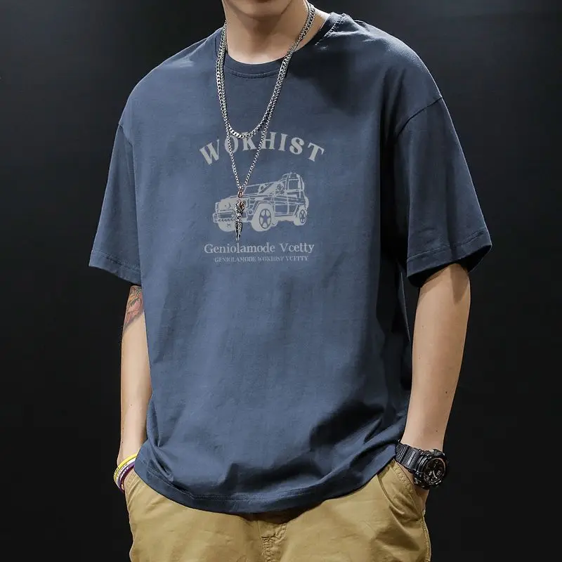 American Trendy Short-sleeved T-shirt for Men in Summer Thin Loose Half-sleeved T-shirt for Men in Five-point Sleeves