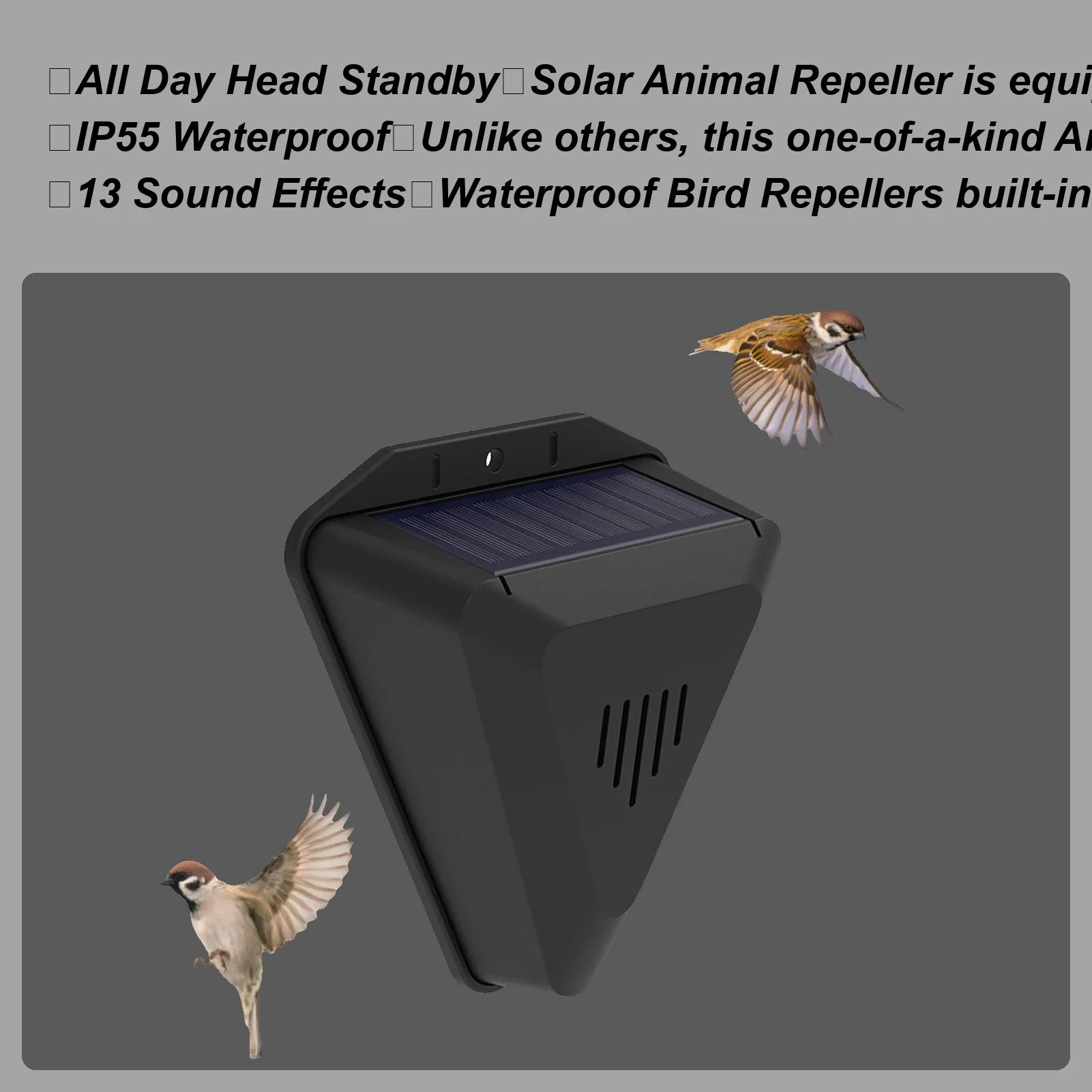 Solar Animal Repellents with 13 Kinds of Sound Playback Repelling Animals Alarm Repeller Outdoor Bird Repeller Solar Powered
