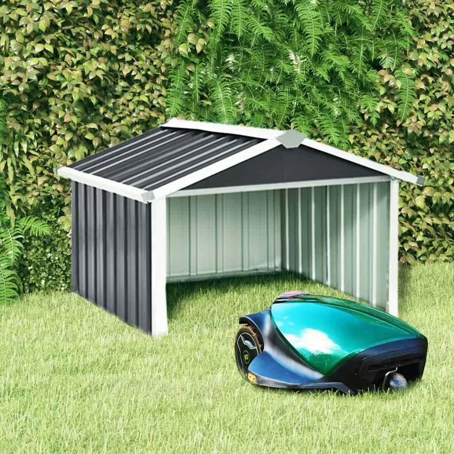 Galvanized Steel Robot Mower Garage for Garden Lawnmower, Gray, Weatherproof Shelter with Stable Structure for Automatic Chargi