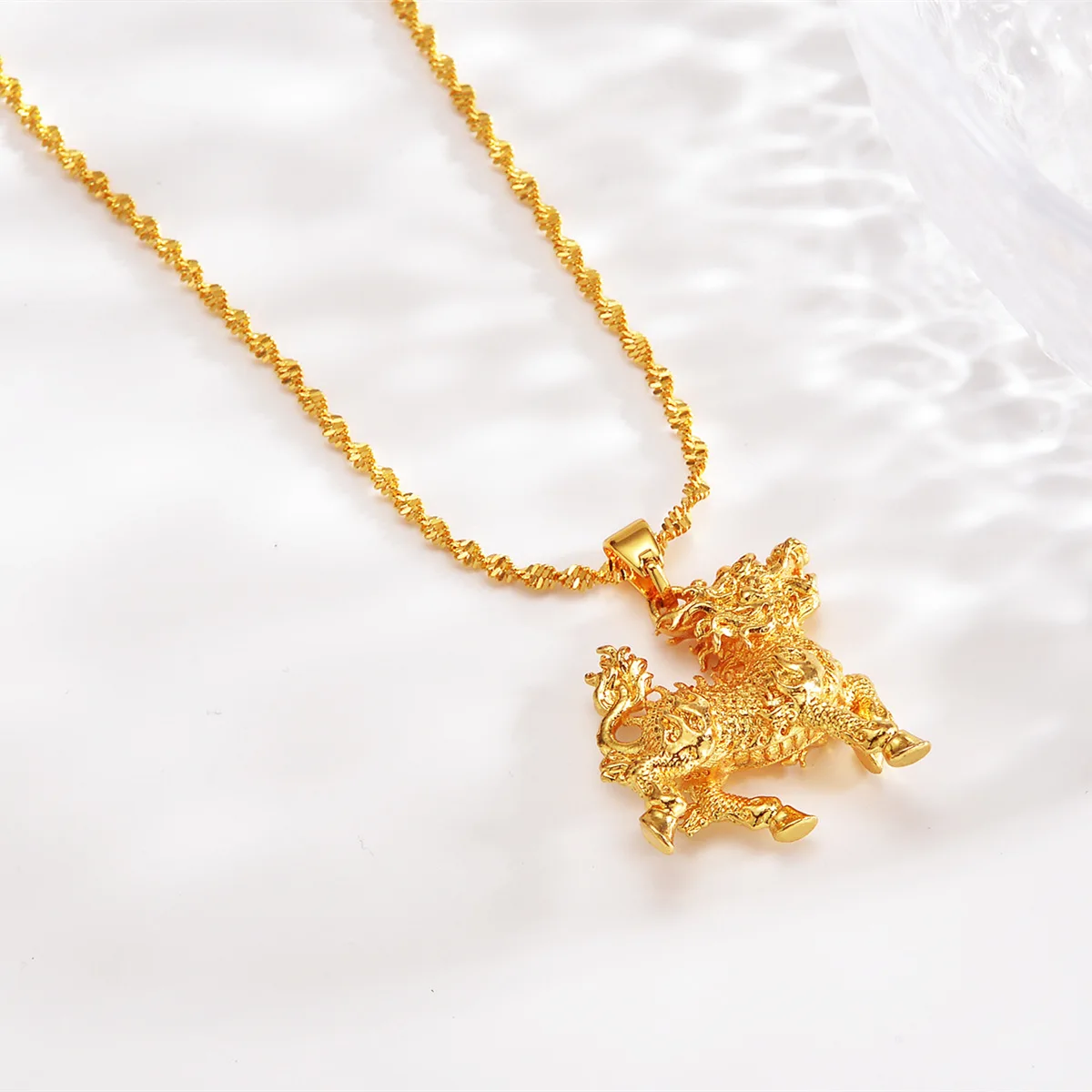 High quality AU999 gold necklace ancient 24K pure gold fire unicorn pendant men and women real gold pendant necklace jewelry