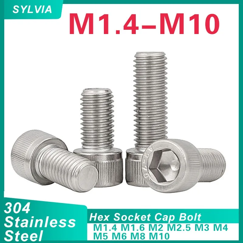 M1.4 M1.6 M2 M2.5 M3 M4 M5 M6 M8 M10 304 Stainless Steel DIN912 Hexagon Hex Socket Head Cap Allen Bolt Screw L=3-80mm