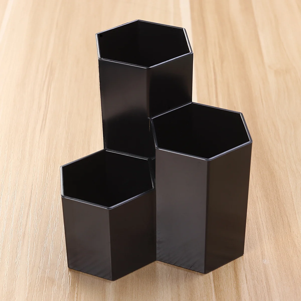 Pen Holder Hexagon Desk Holder Stand Slot Pen Cup Makeup Pot Box Stationery Organizer for Home Office School Black