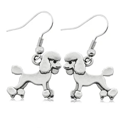 Vintage Funny Cartoon Poodle Dog Charm Drop Earrings Copper Metal Statement Earrings for Women Girls Souvenir Gift Party Jewelry