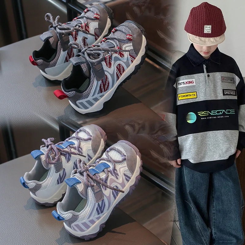 Boys Outdoor Sport Shoes Kids Casual Sneakers Mesh Patchwork Children 2026 Autumn New Trainers Walking Runing School Size 27-37