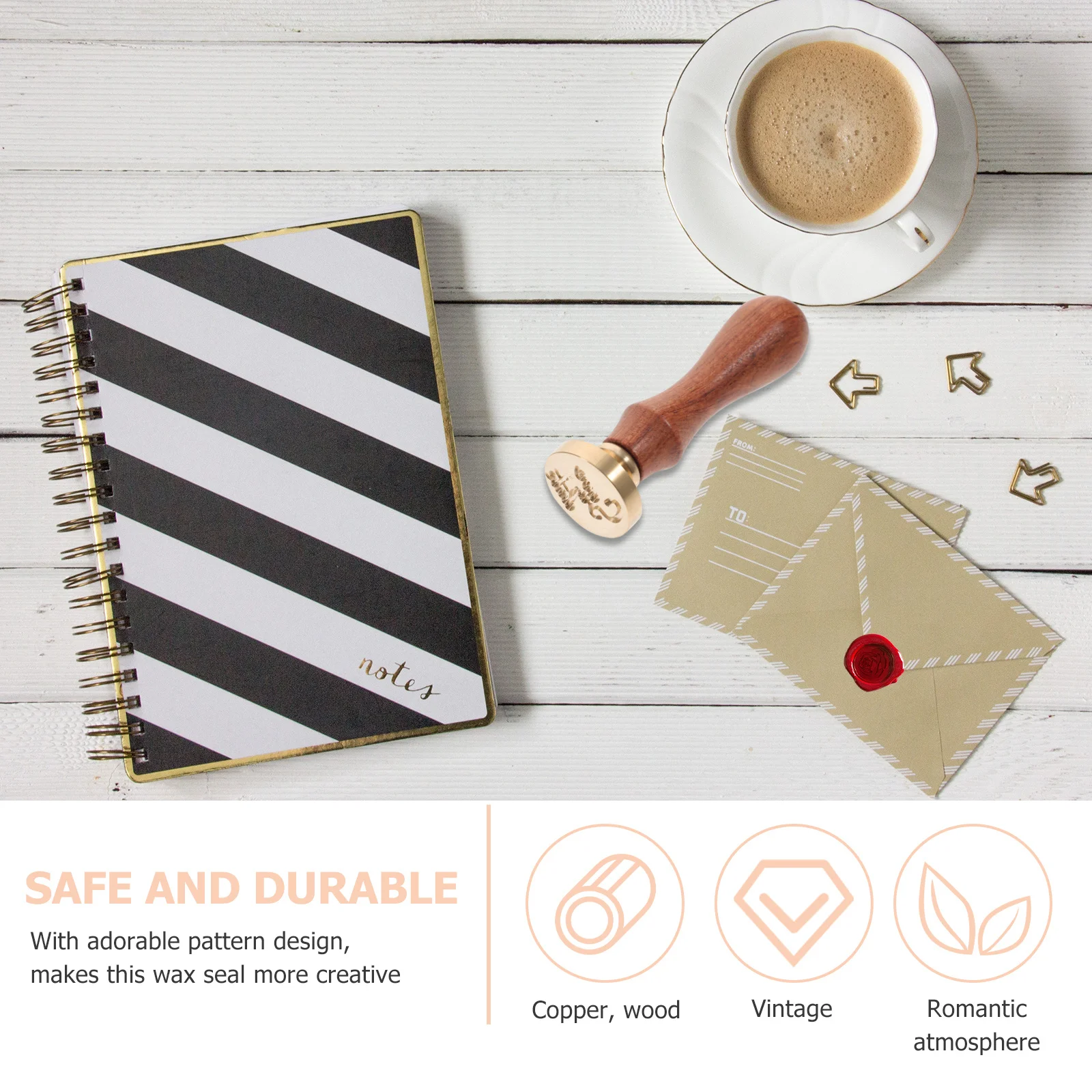 

1Set Copper Wax Seal with Wooden Handle Retro Seal for Wedding Envelope Invitation Card DIY Decoration