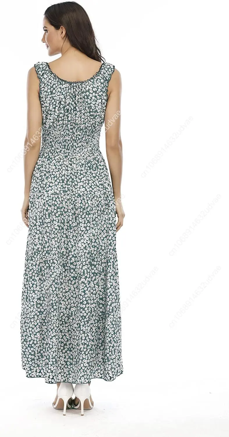Feminino 2025 verão boho floral estampado em camadas casual flowy longo maxi vestido