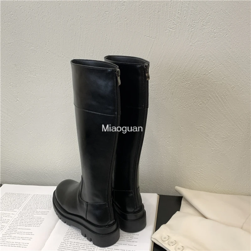 Woman Knee-High Boots Fashion Zipper High Quality Leather PU Square Heel Knight Booties 2023 Trend Women\'s Long Boots Round Toe