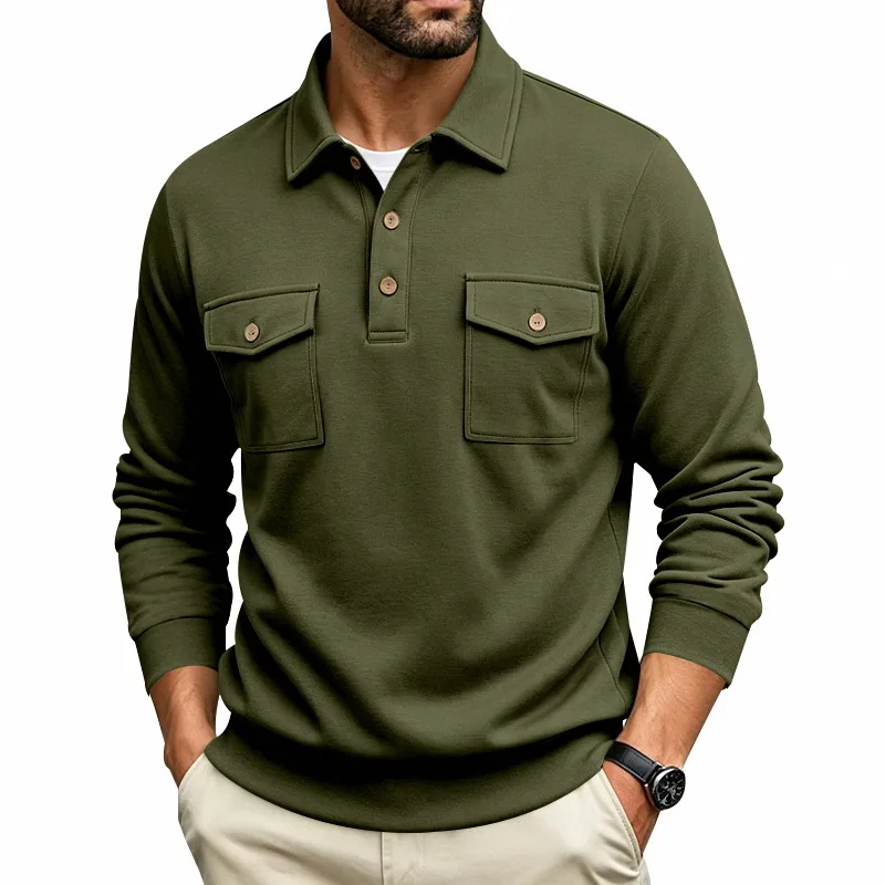 Herbst- und Winter-Herren-POLO-Pullover mit langen Ärmeln, lässigem Kragen, sportlichem Design und mehreren Taschen, Großhandel – Detail 17