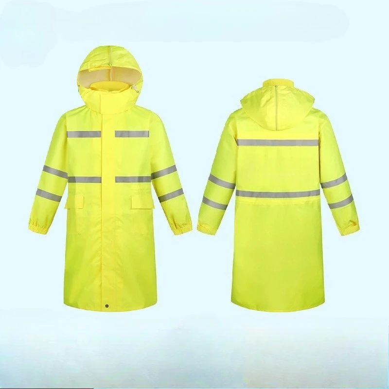Fluorescent Yellow PU Long Waterproof Raincoat Reflective Outdoor Work Coat for Traffic Patrol Rescue Safety 반사 우비