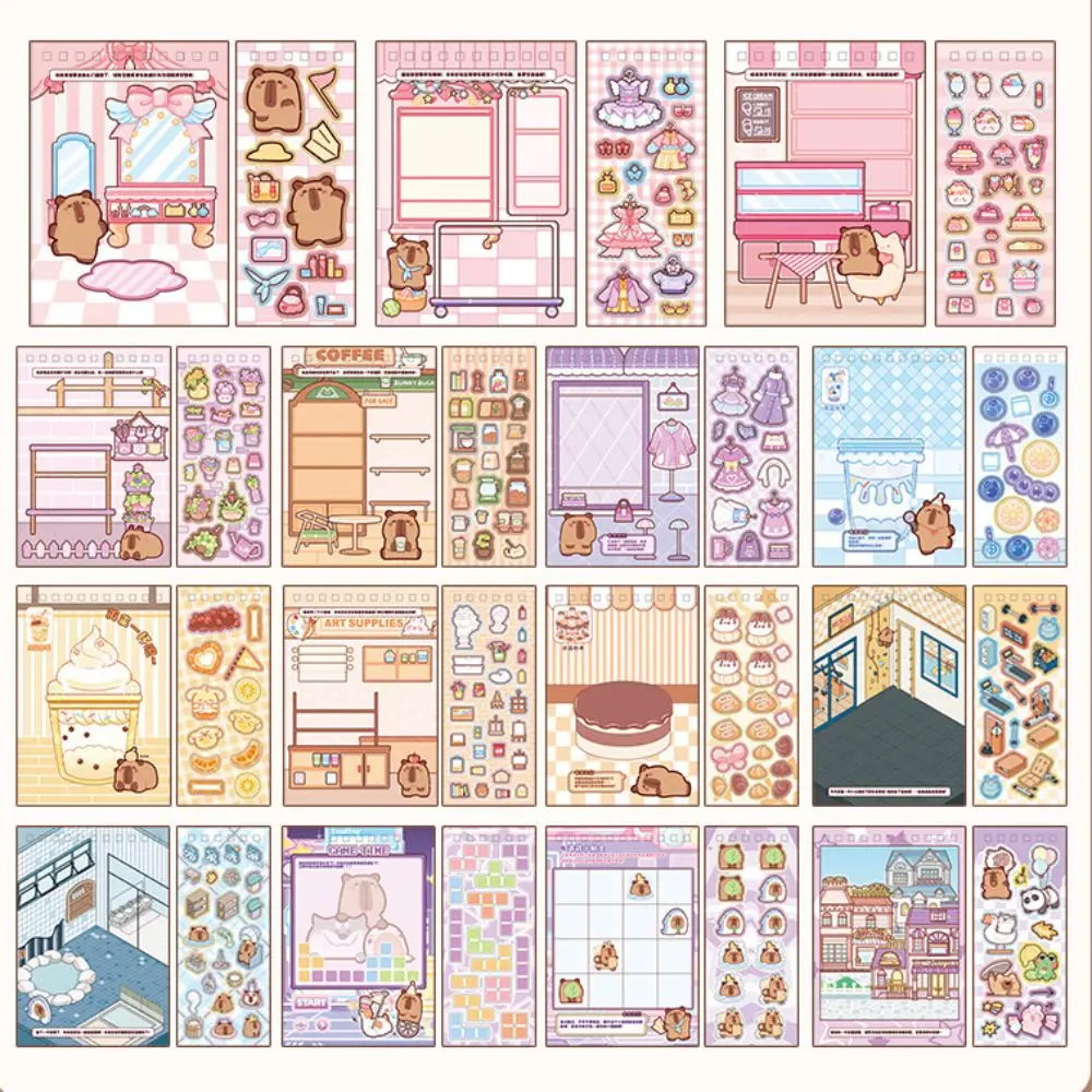 New Cartoon Capybara Sticker Handmade Stationery Gifts Sticker Book Education Toy DIY Accessories Quiet Book