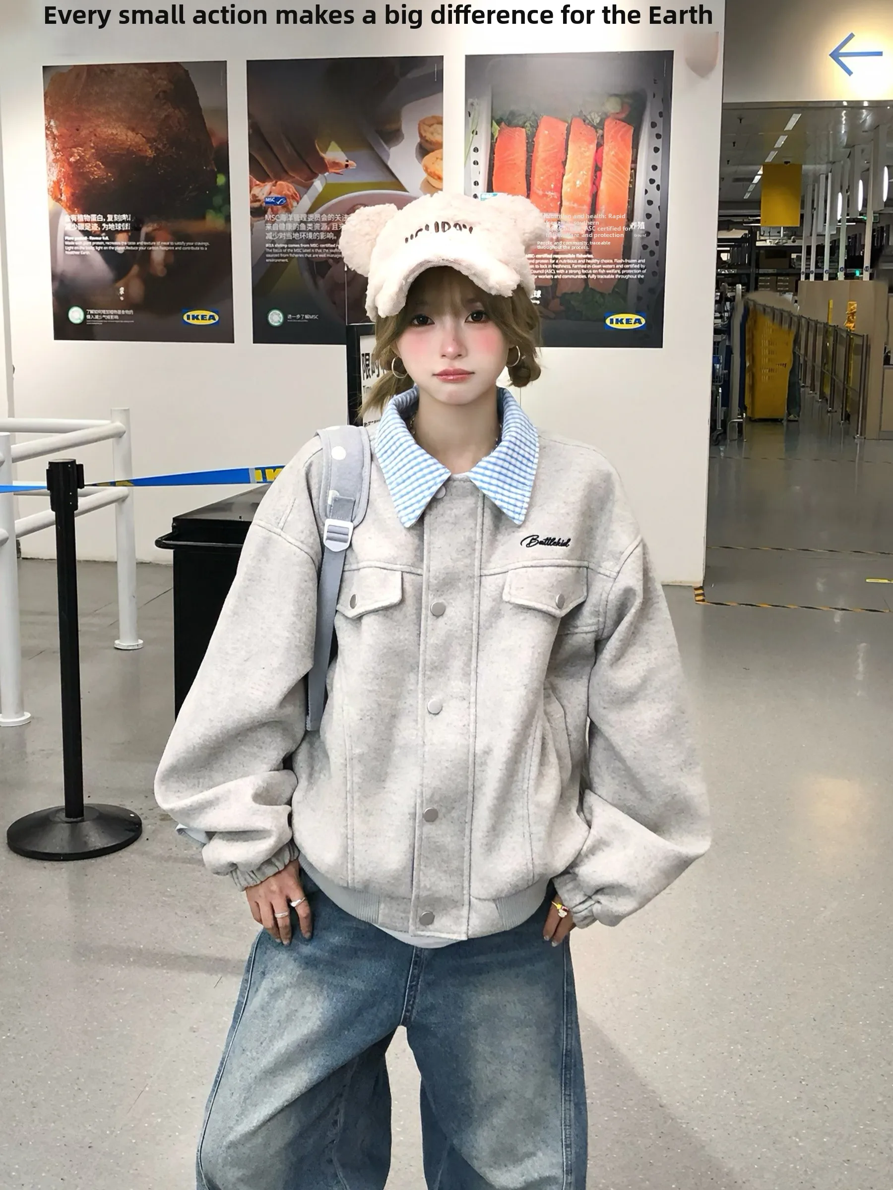 

Оригинальный американский ретро клетчатый воротник-стойка, цветной блуэт, верхняя одежда, свободный простой топ для мужчин и женщин, осень-зима