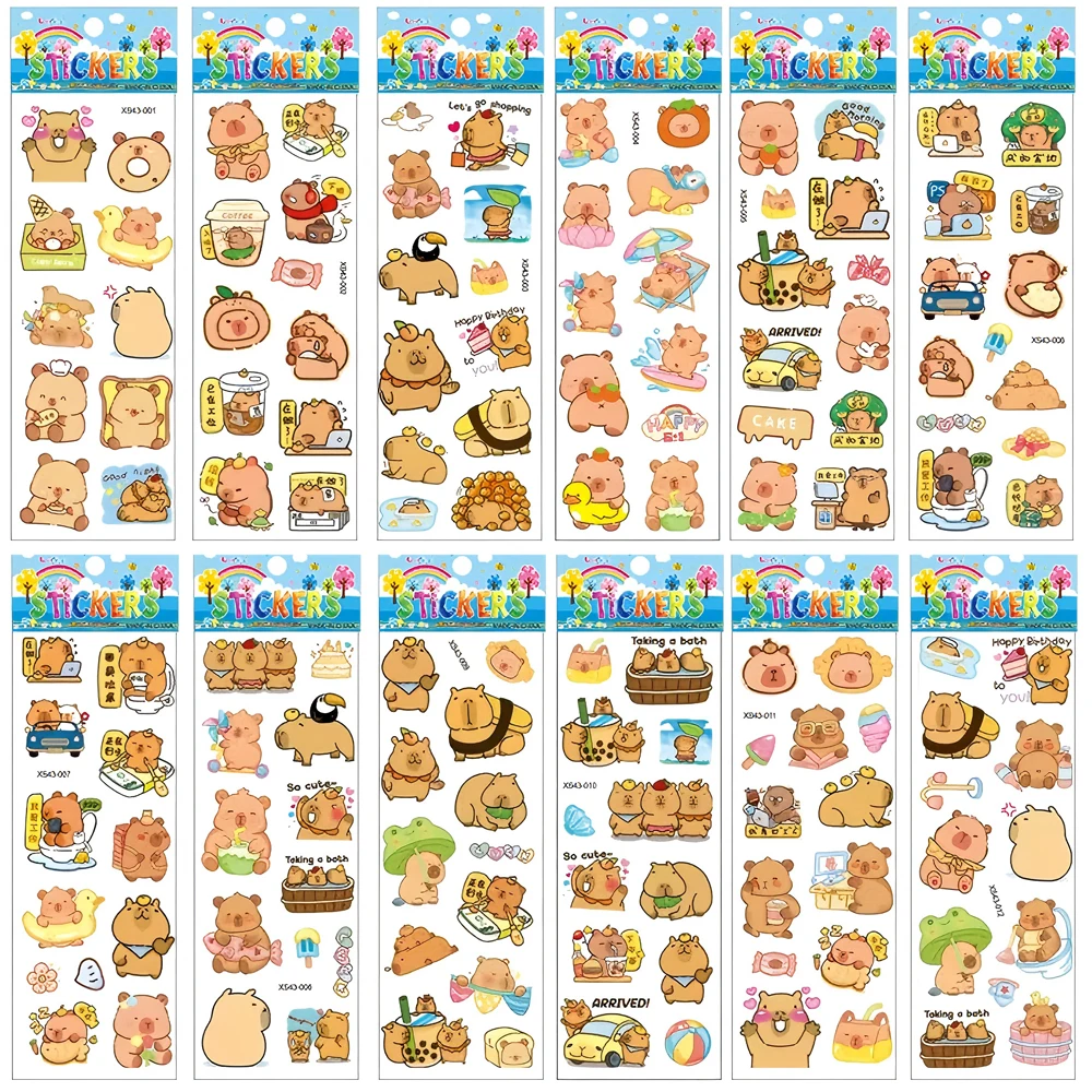12 stücke Nette Tier Capybara Blase Aufkleber Lustige Cartoon Kinder Belohnung Aufkleber Gepäck Wasser Flasche Telefon Puffy Aufkleber Großhandel