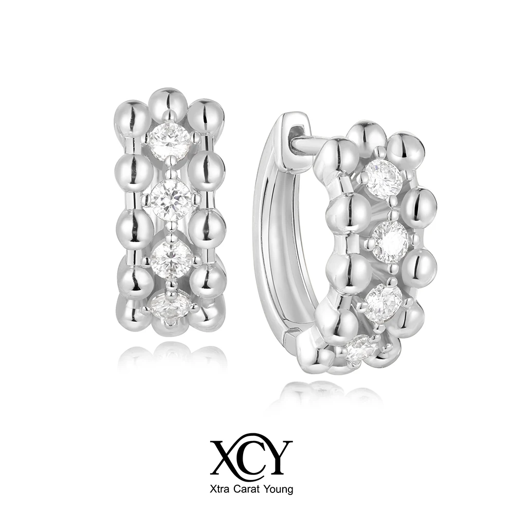 

XCY D Color VVS1 Moissanite Diamond Hoop Earrings for Women 925 Sterling Silver Beaded Cluster Huggie Earrings Fashion Jewelry