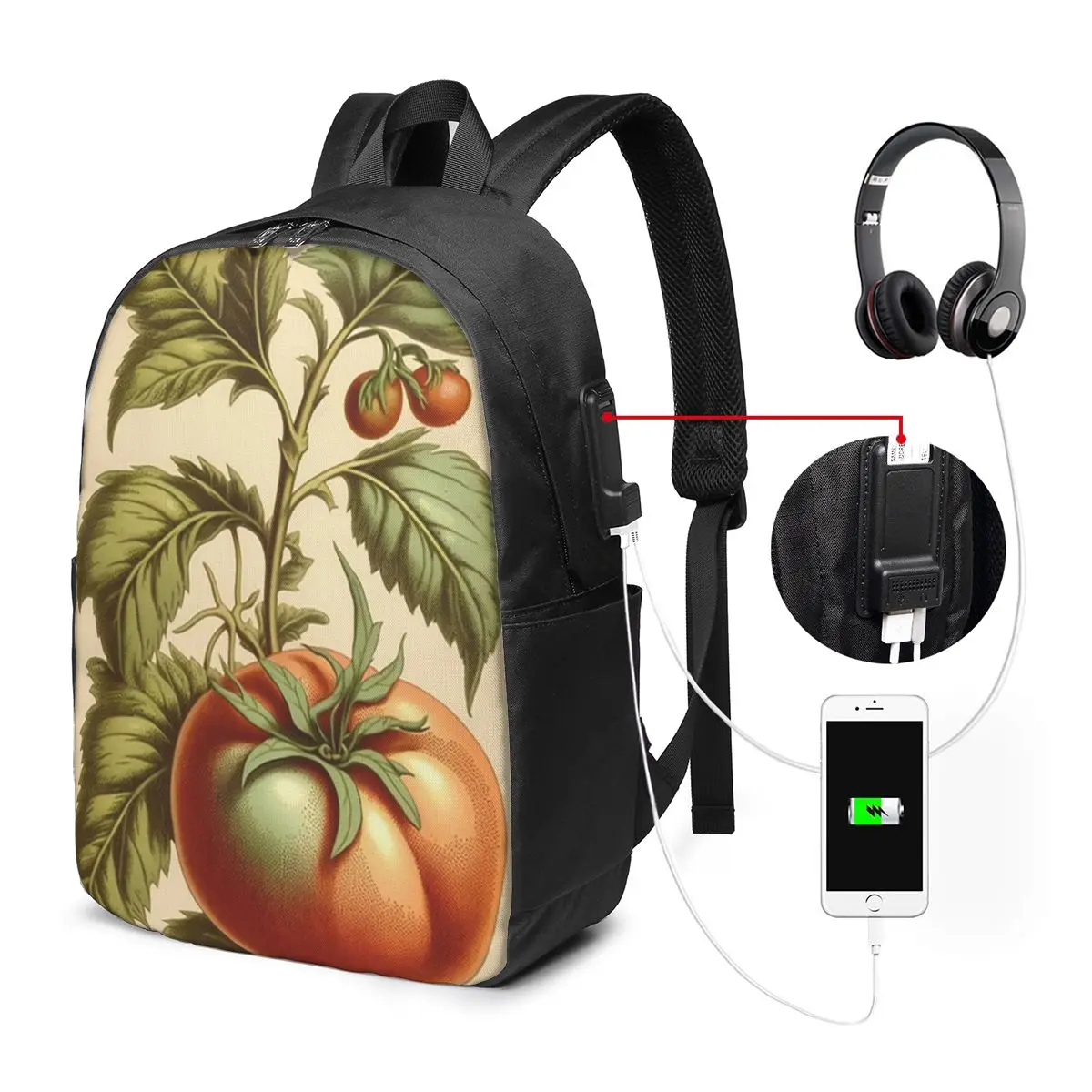 Vintage Tomato Realistic Style Backpack Travel Notebook Bag Computer College Student School Bag Laptop Shoulder Bags Men Women