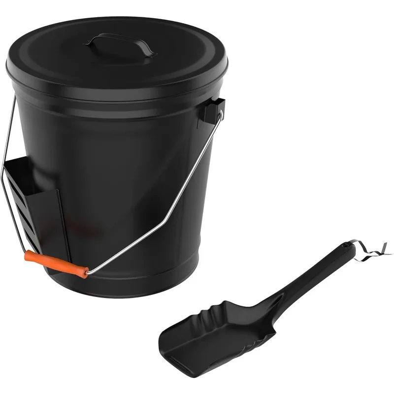 

4.75 Gallon Black Ash Bucket with Lid & Shovel for Fireplaces, Fire Pits, Wood Stoves - Home Complete Tool