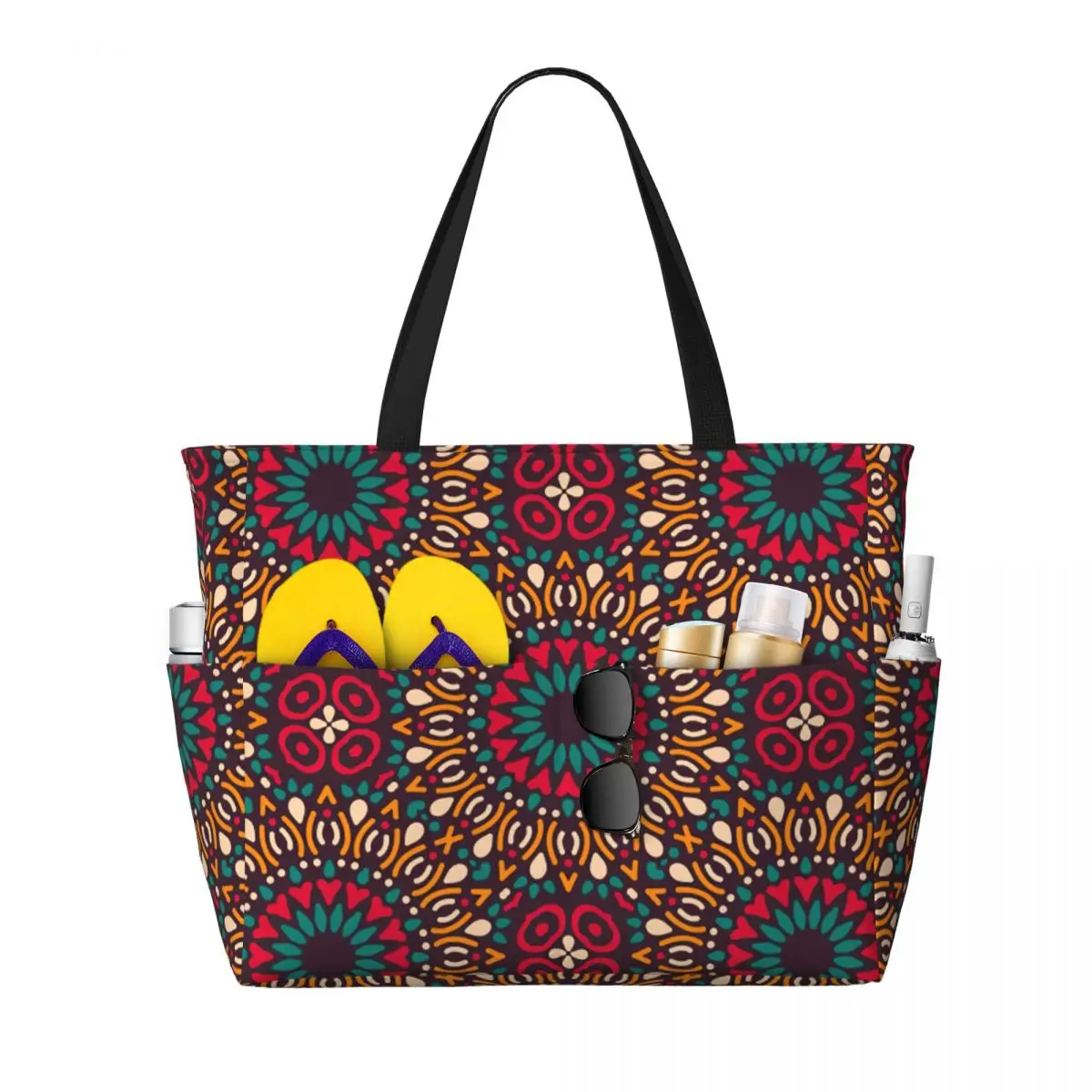 

Custom Kitenge Ankara Beach Tote Bag for Women African Tribal Ethnic Art Patterns Large Compartment Gym Beach Travel Bags