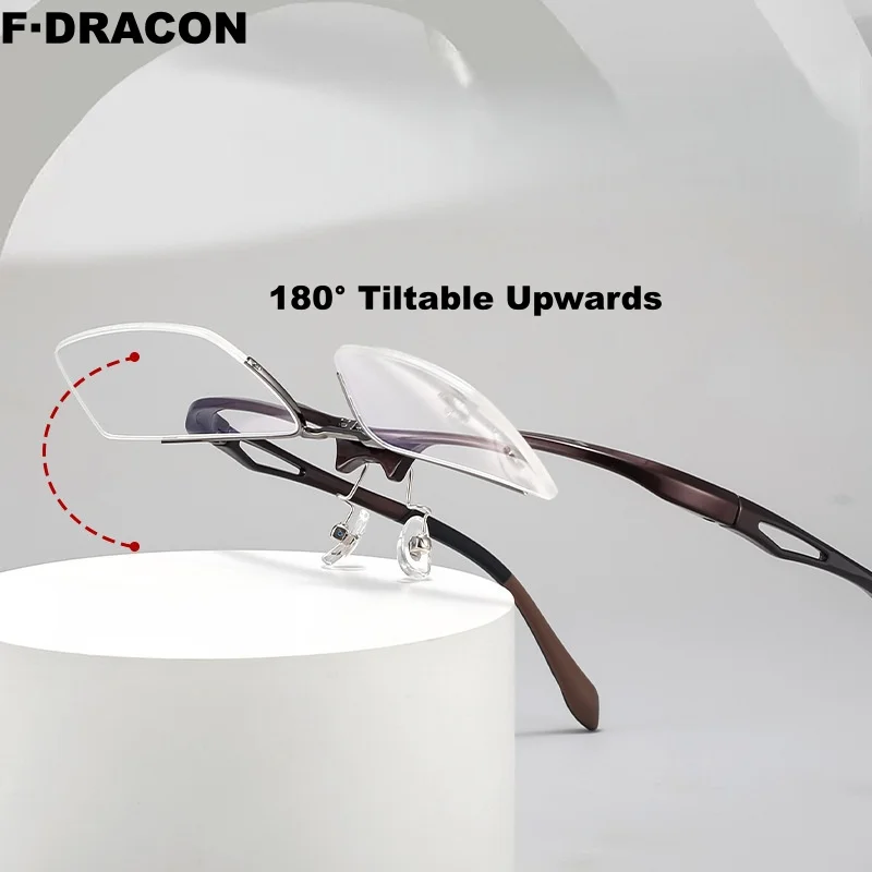 F.DRACON New Plastic Steel Eyeframe Business Square Flip Up Men's Eyeframe Ultra Light Optical Prescription Frame 99010
