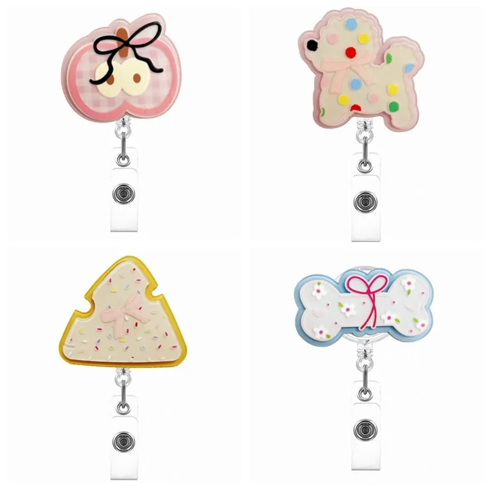 Glitter Acrylic ID Badge Holder Retractable 360 Rotating Badge Reel Clip Telescopic Fruit Dog Nurse Badge Reel Crocodile Buckle
