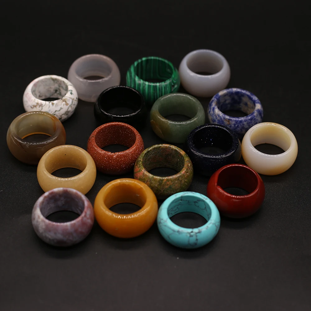 2pcs Fashion Natural Stone Ring Unisex Black Green Red Agates Circle Finger Rings Wedding Band Christmas Charms Jewelry Gifts