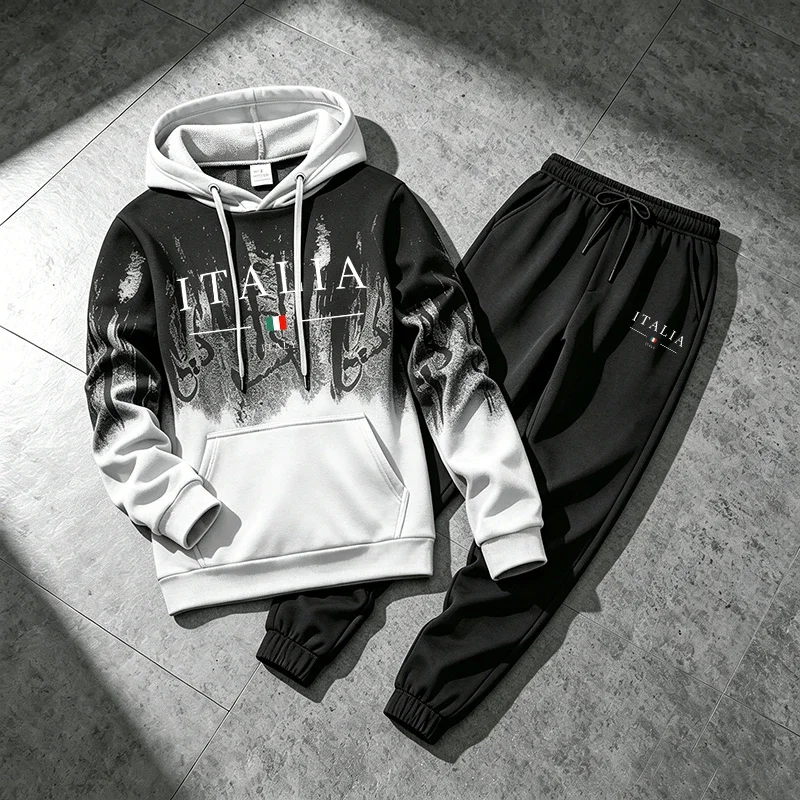 

Men's Tracksuit Print Casual Hooded Sweatshirt Outdoor Sports Jogging Man Sportswear Fall Winter Street Hot Sales Hoodie Pants