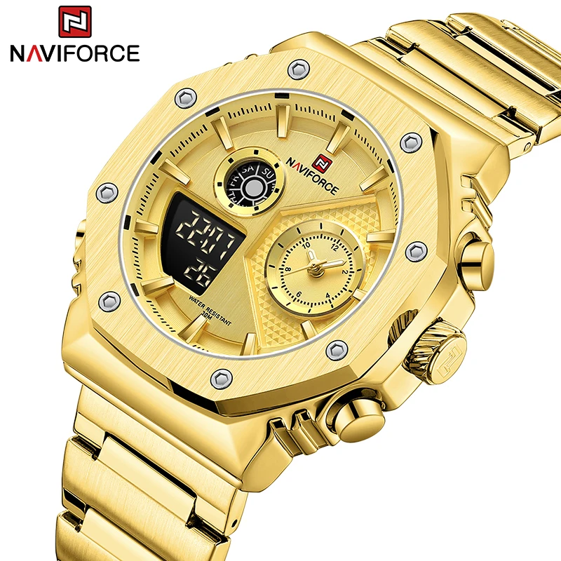 

Luxury Brand NAVIFORCE Men's Stainless Steel Strap Wristwatch Fashion Casual 3ATM Waterproof Auto Date Display Watches for Man