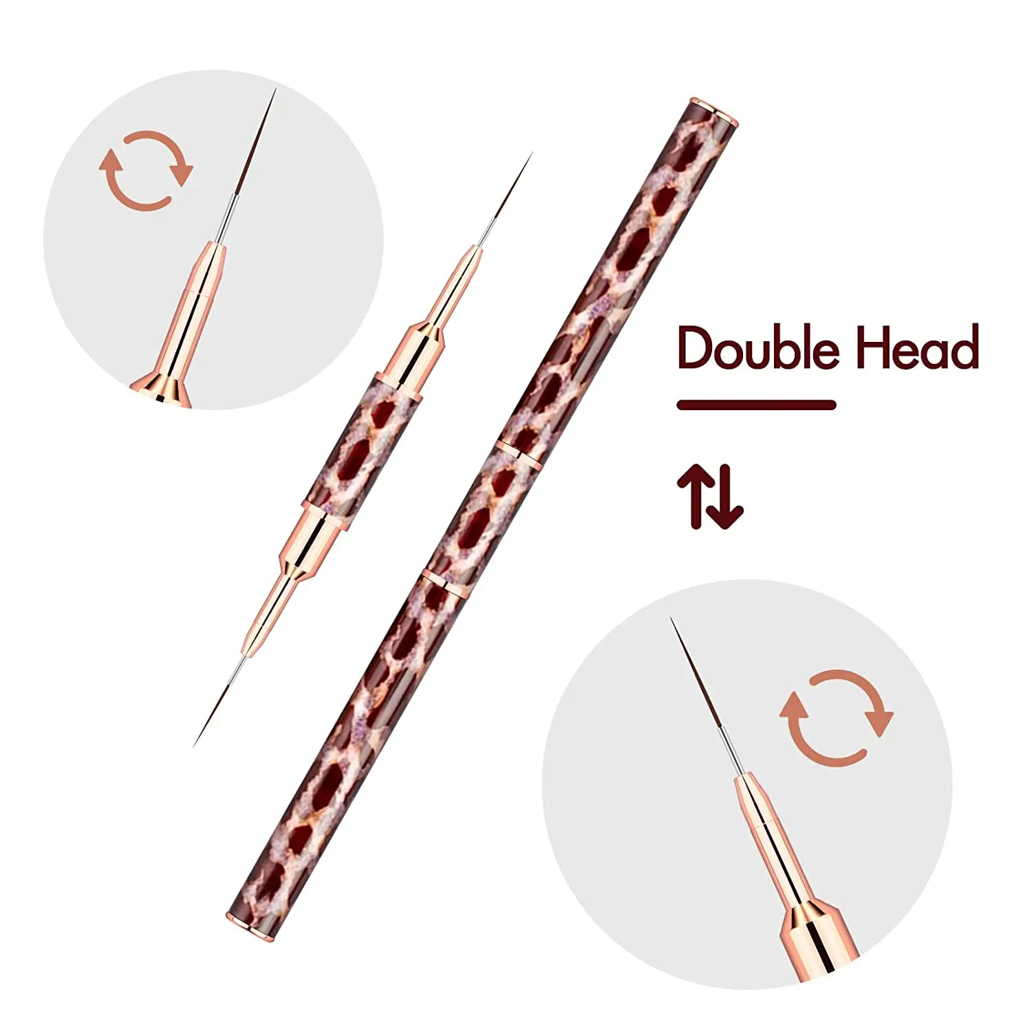 Nail Art Pinsel mit Leopardenmuster, Doppelkopf, Nail Art Liner Pinsel, Streifen, Zeichnen, Malen, Nageldesign-Pinsel, längliche Details – Detail 3