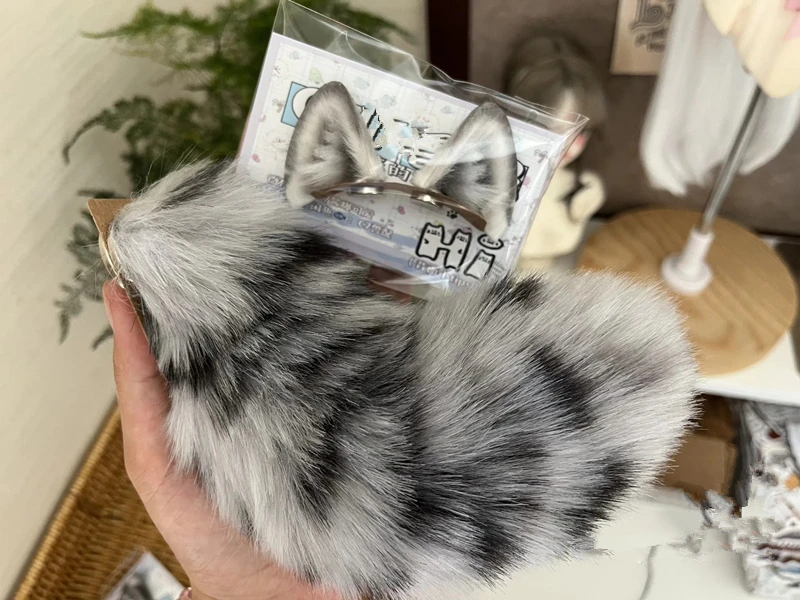 

Halloween Handmade Animal Ear Simulation Original Snow Leopard Ear and Tail Set For BJD SD Doll COSPLAY Costume Accessories