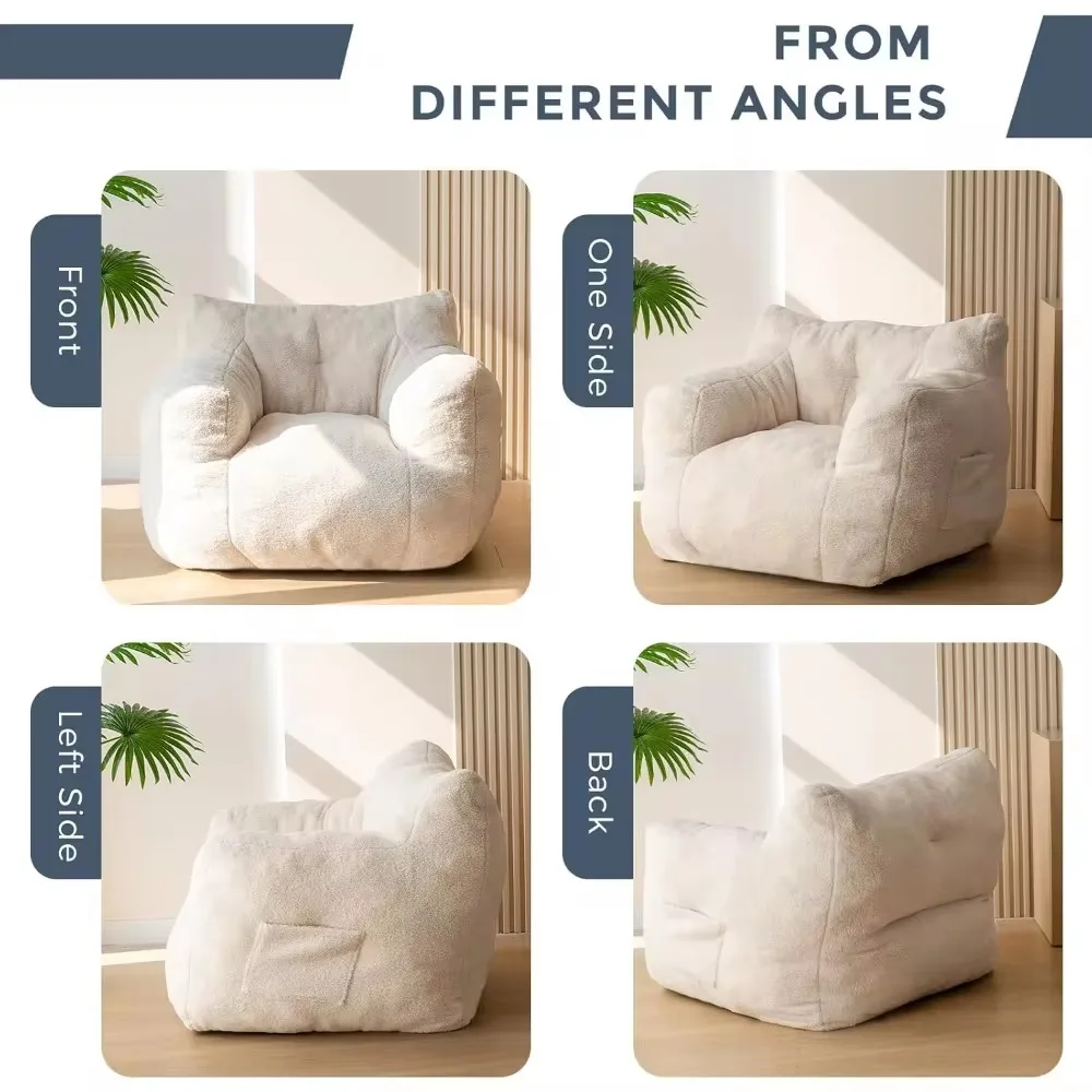 Sofá tipo Bean Bag con bolsillo de lectura, estilo peluche, Sherpa, esponjoso, relleno